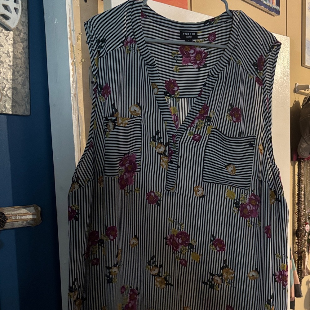 Torrid Striped Blouse with Floral Accents